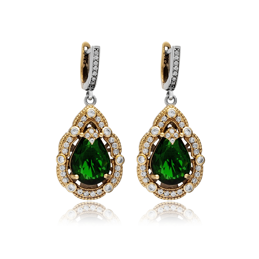 Emerald CZ Pear Authentic Dangle Earrings