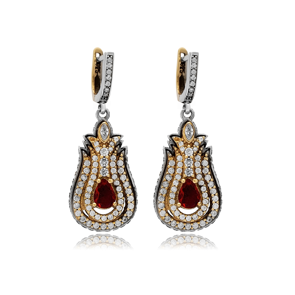 Tulip Garnet Pear Authentic Earrings