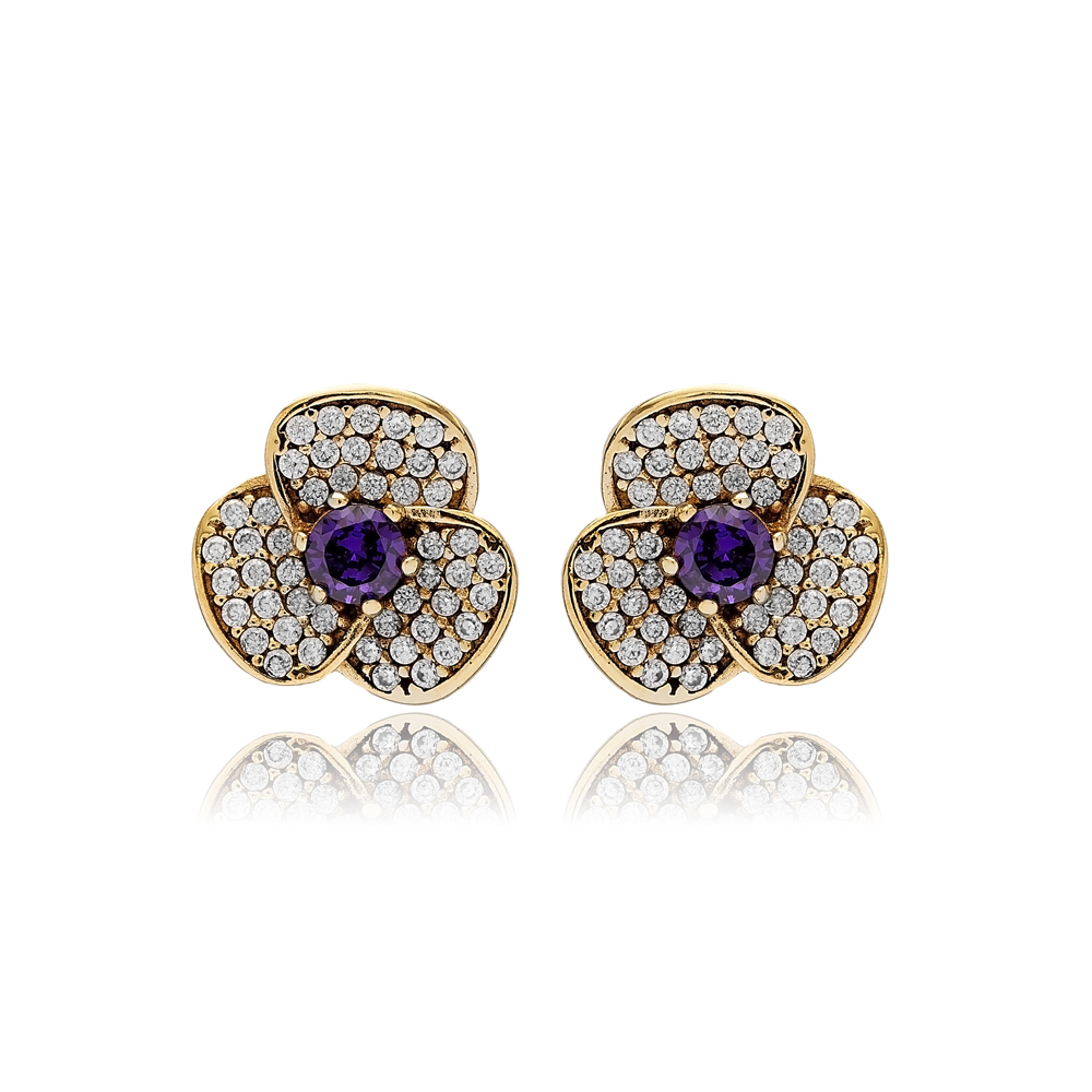 Amethyst CZ Flower Authentic Earrings