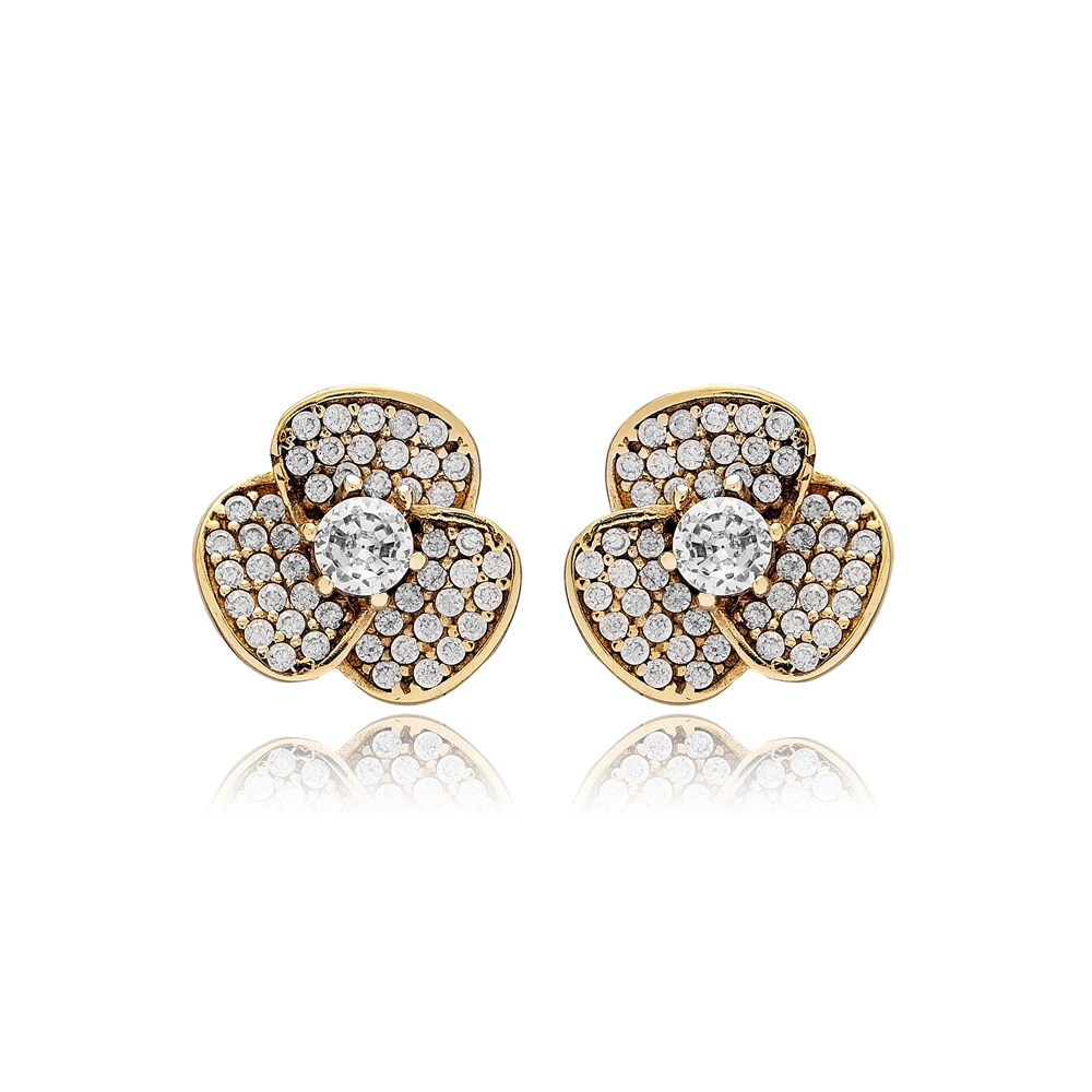 Clear CZ Flower Authentic Earrings