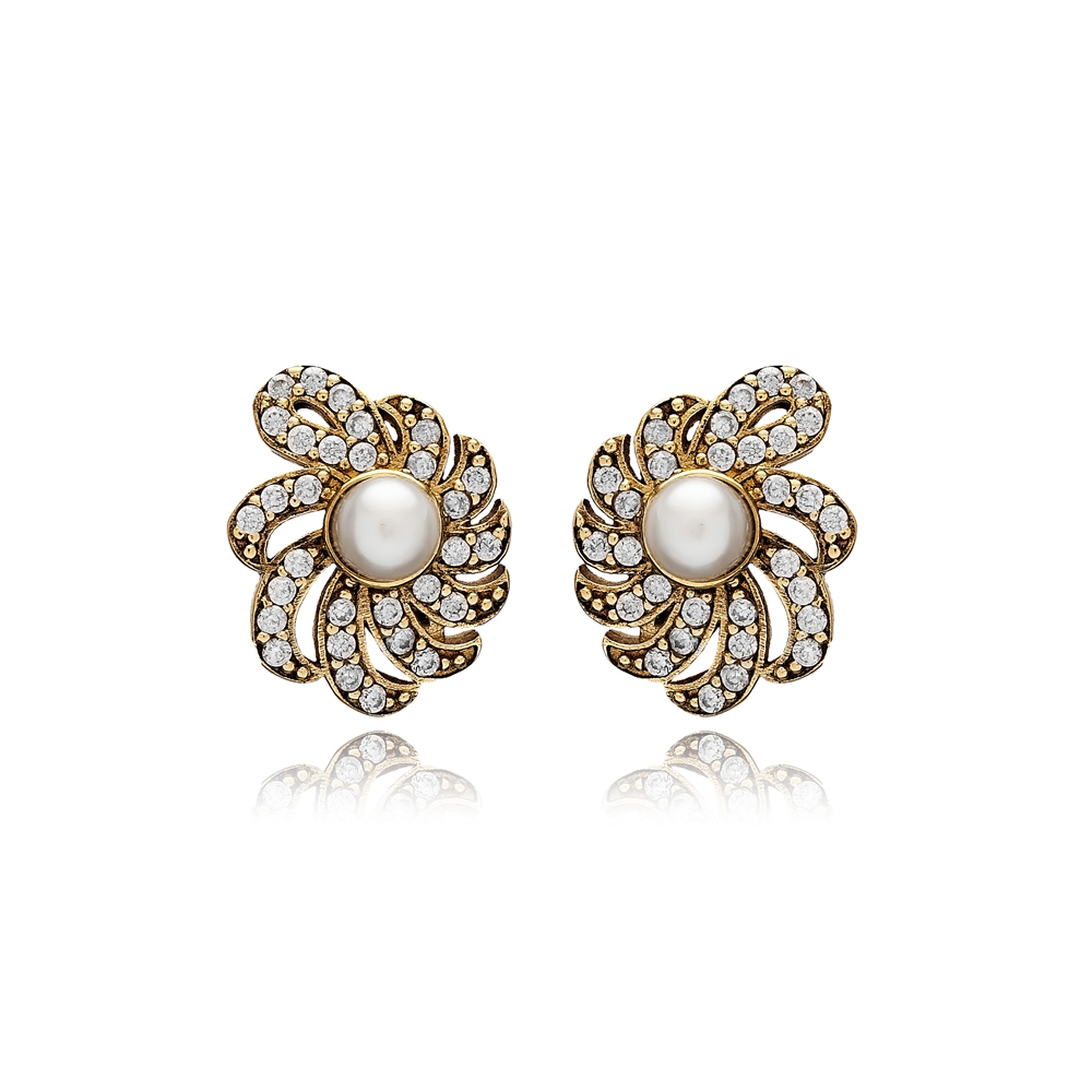 Pearl CZ Flower Authentic Earrings