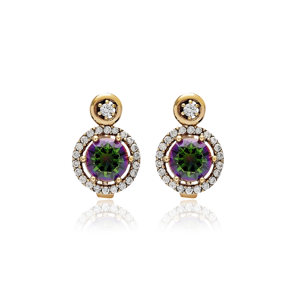 Mystic Topaz Cz Round Authentic Earrings