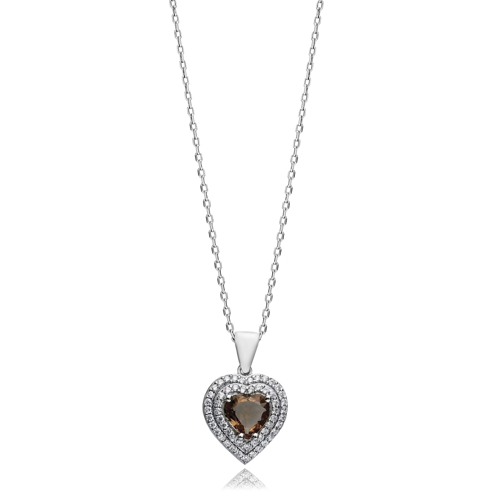 Heart Zultanite Double CZ Silver Necklace