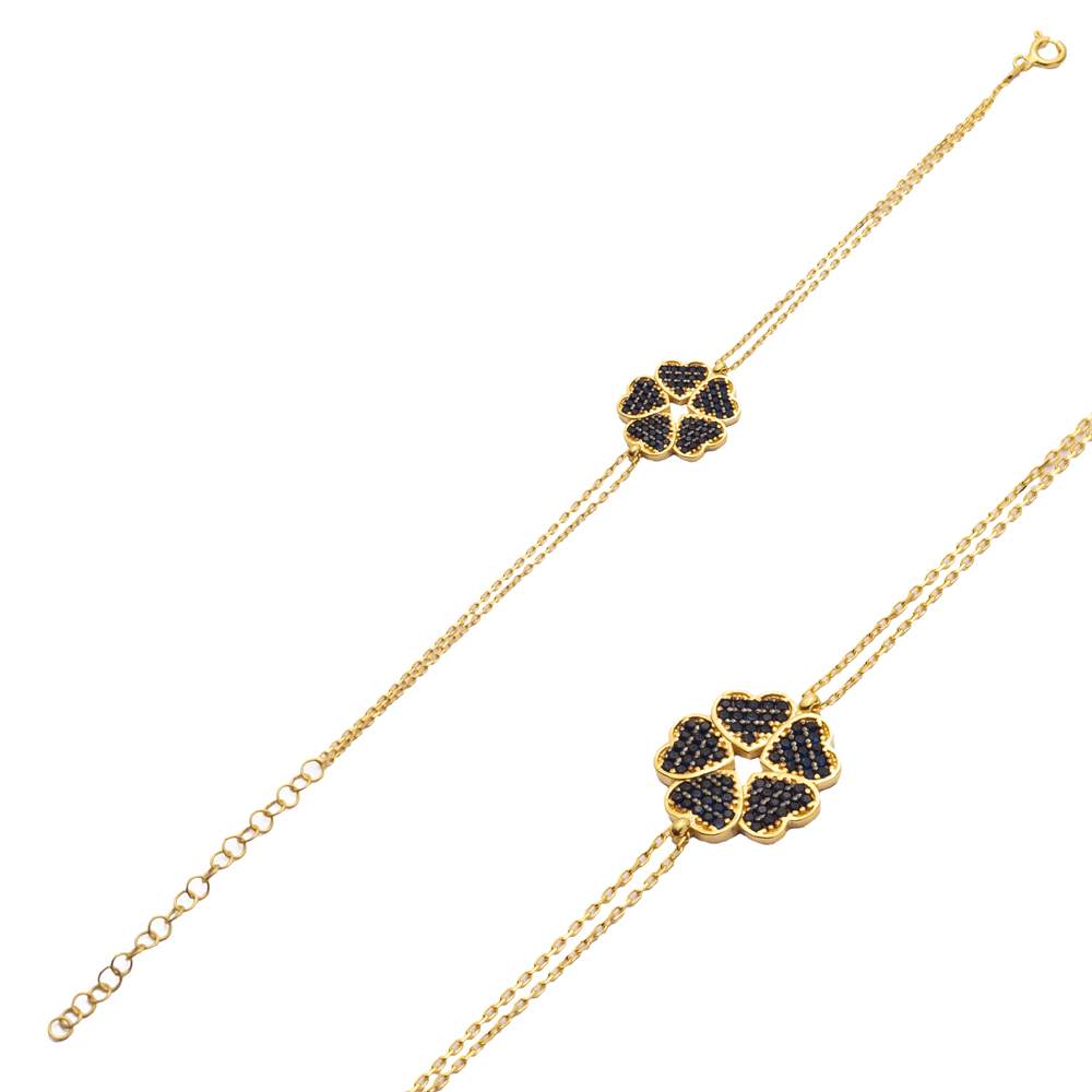 Heart Clover Desing Sapphire CZ Silver Bracelet