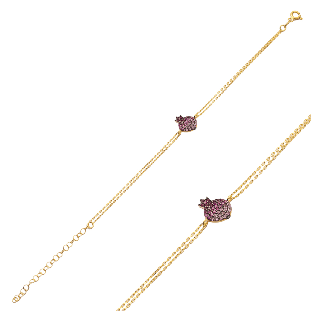 Minimalist Pomegranate Gradient Zircon Design Turkish Wholesale 925 Sterling Silver Charm Bracelet