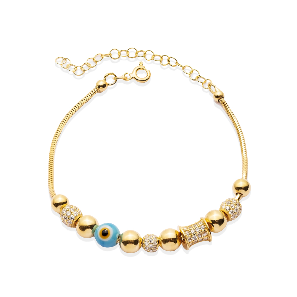 Enamel Evil Eye Charm Bracelet Wholesale 925 Sterling Silver Jewelry