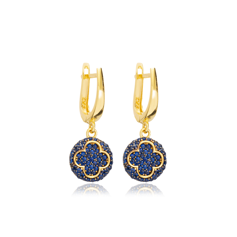 Clover Round Dangle Design Turkish Wholesale 925 Sterling Silver Jewelry Earring