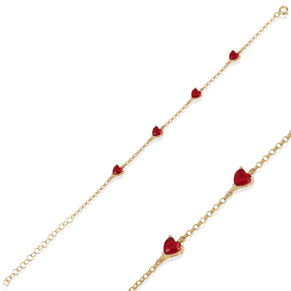 Garnet Stone Heart Design 925 Bracelet