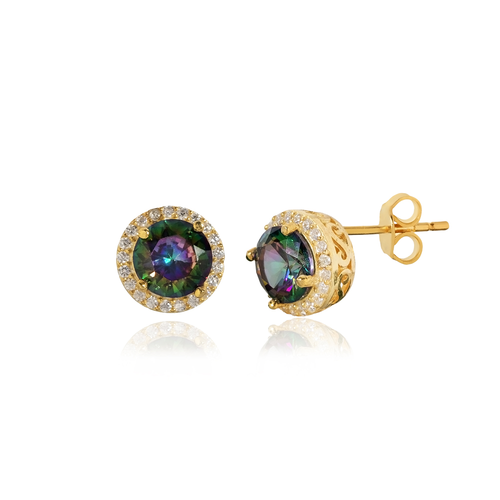 Round Design Mystic Topaz Stone Stud Earring