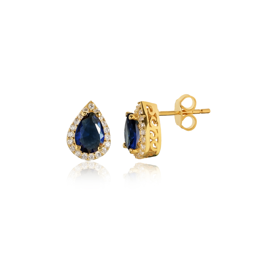 Pear Design Sapphire CZ Stone  Stud Earring