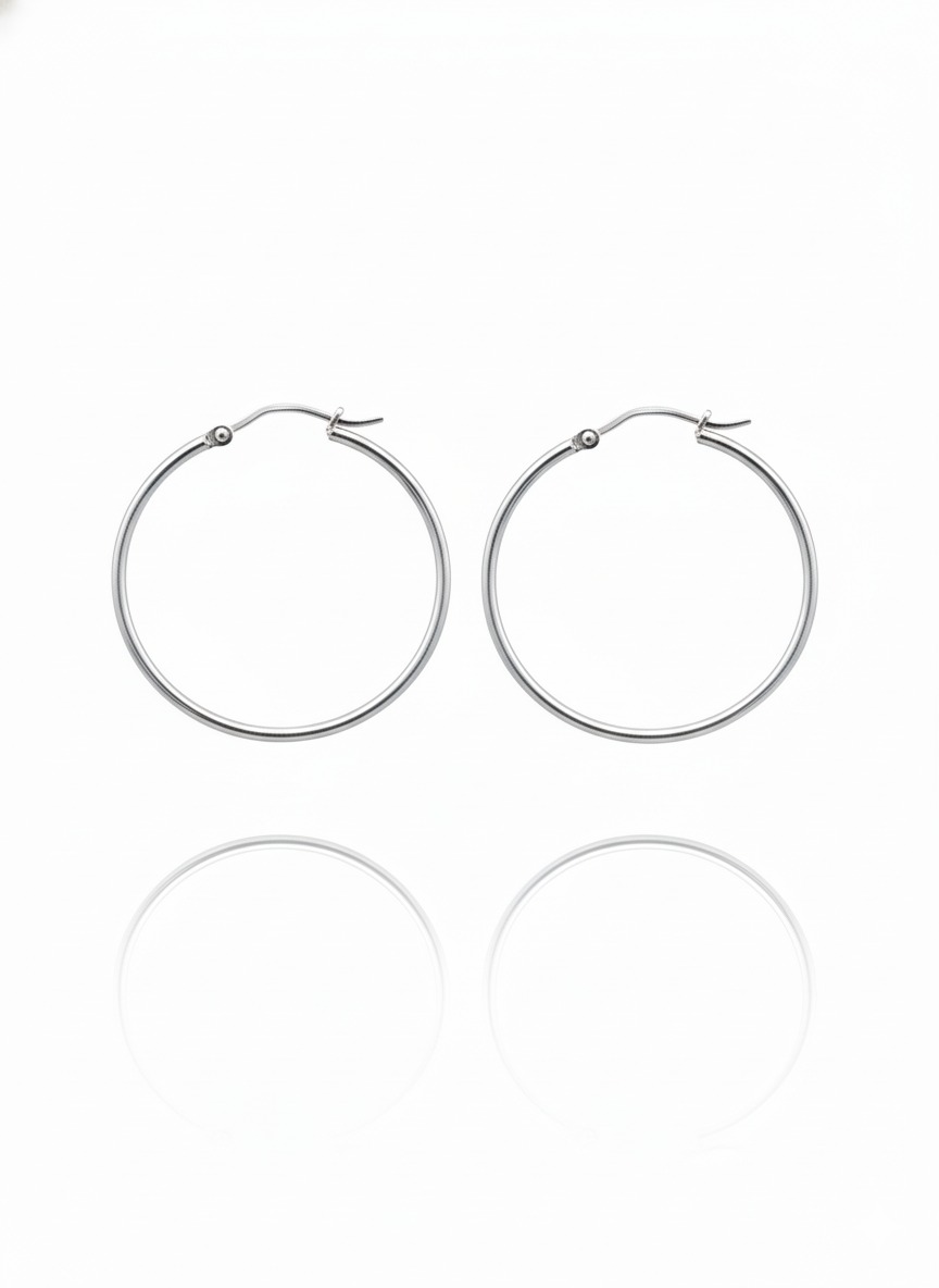 35 mm Round Silver Hoop Earrings