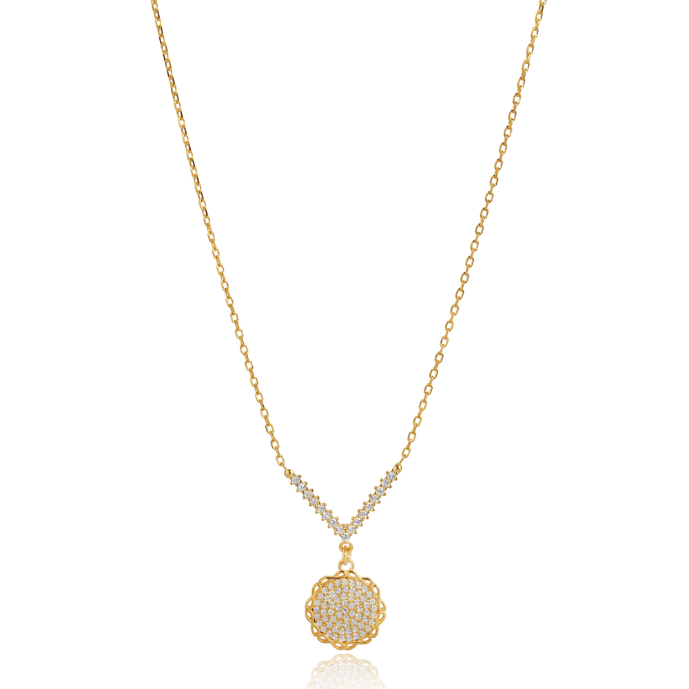 Infinity Round Design CZ Stone Charm Necklace