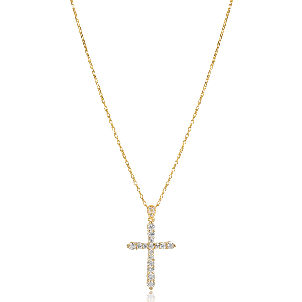 CZ Stone Cross Design Charm Necklace