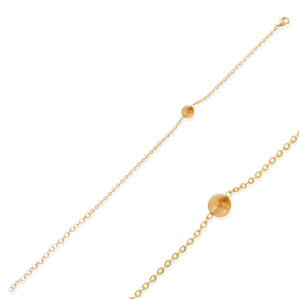 Round Citrine Stone Design 925 Charm Bracelet