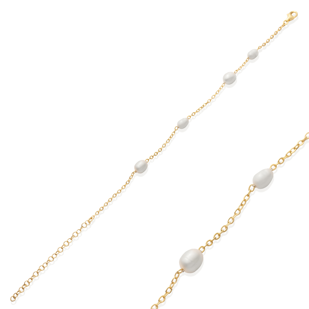 Oval Pearl Design 925 Silver Charm Bracelet