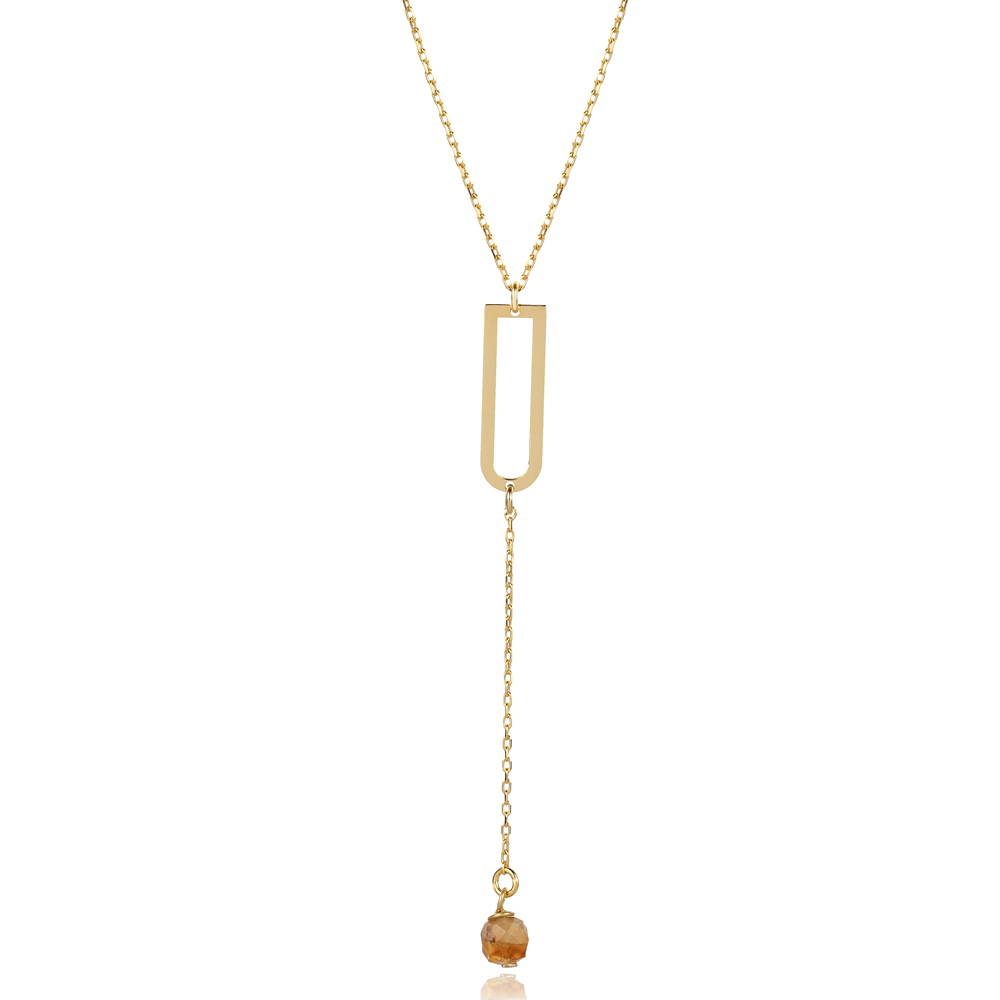 Plain Geometric Design Citrine Stone Necklace