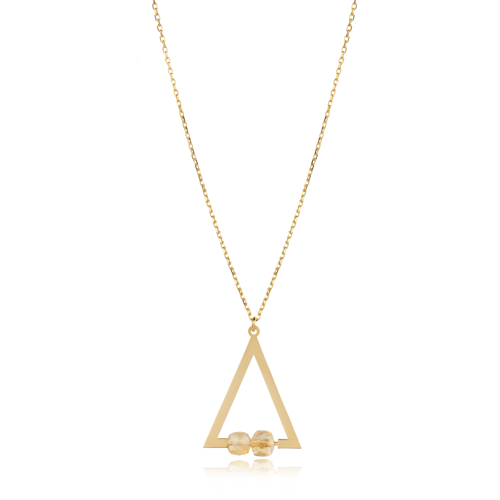 Plain Triangle Citrine Stone Charm Necklace