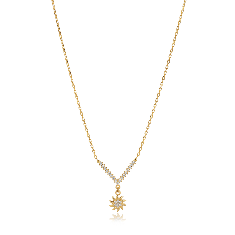 Sun Figure Design CZ Stone Charm Necklace