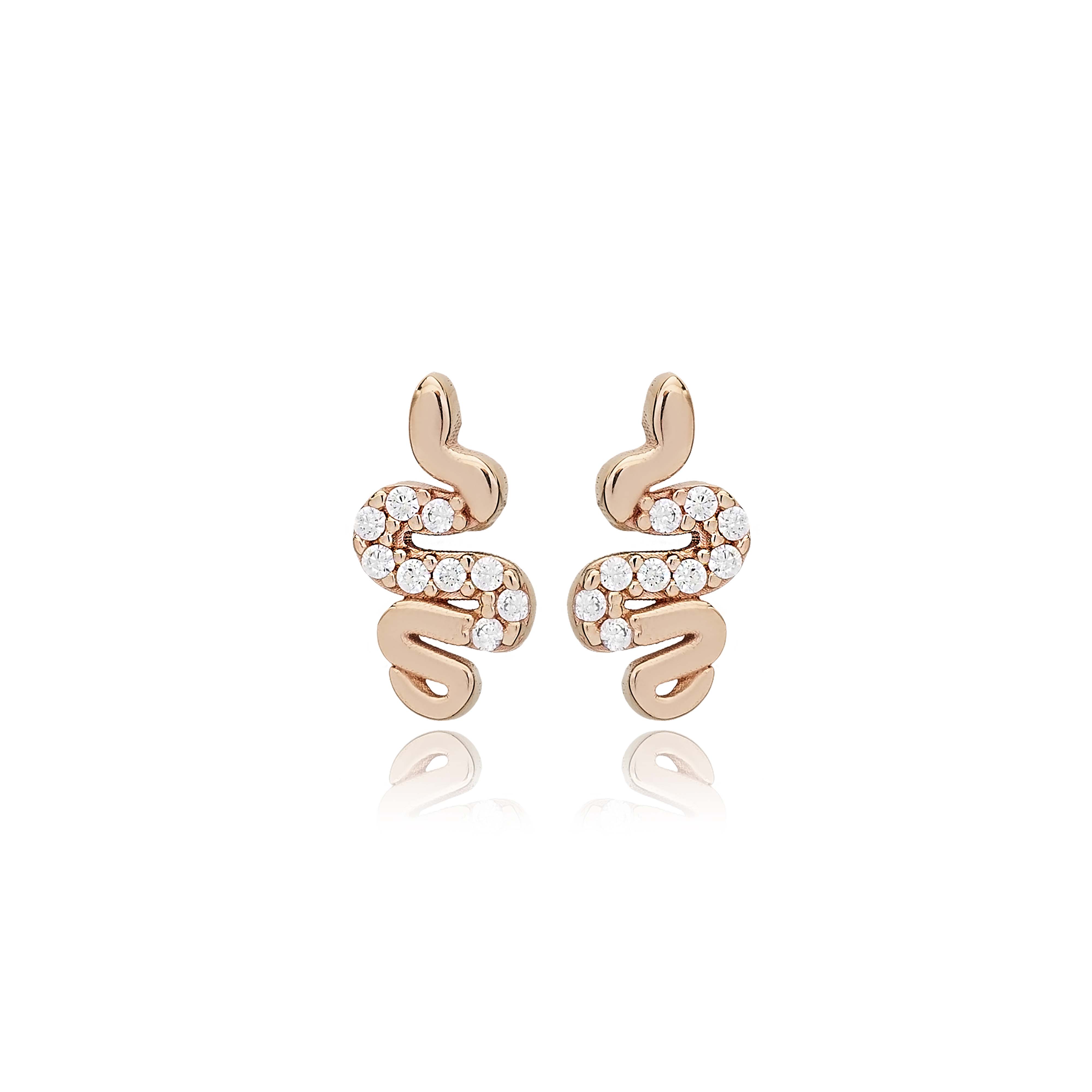 Snake 925 Silver Zircon Stud Earrings