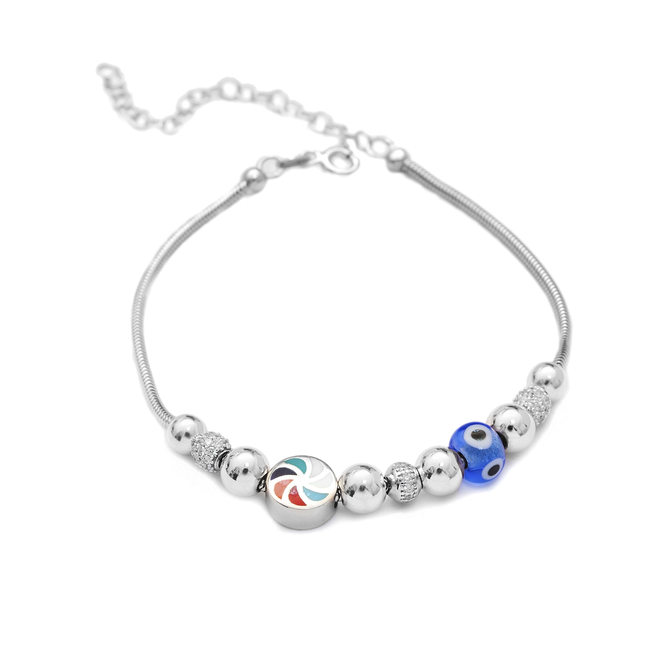 Enamel Charm Evil Eye Bracelet Wholesale 925 Sterling Silver Jewelry