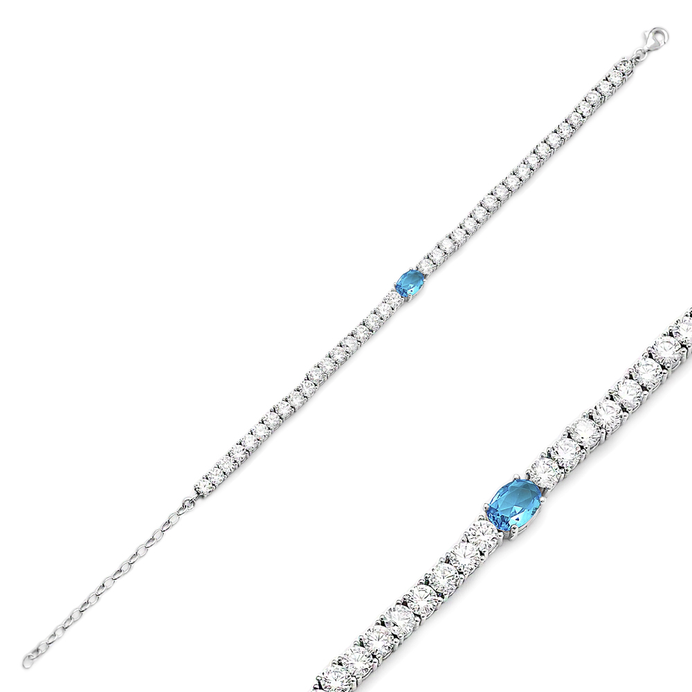 Aquamarine Stone Fashion Design Bracelet Turkish Wholesale Handmade 925 Sterling Silver Jewelry