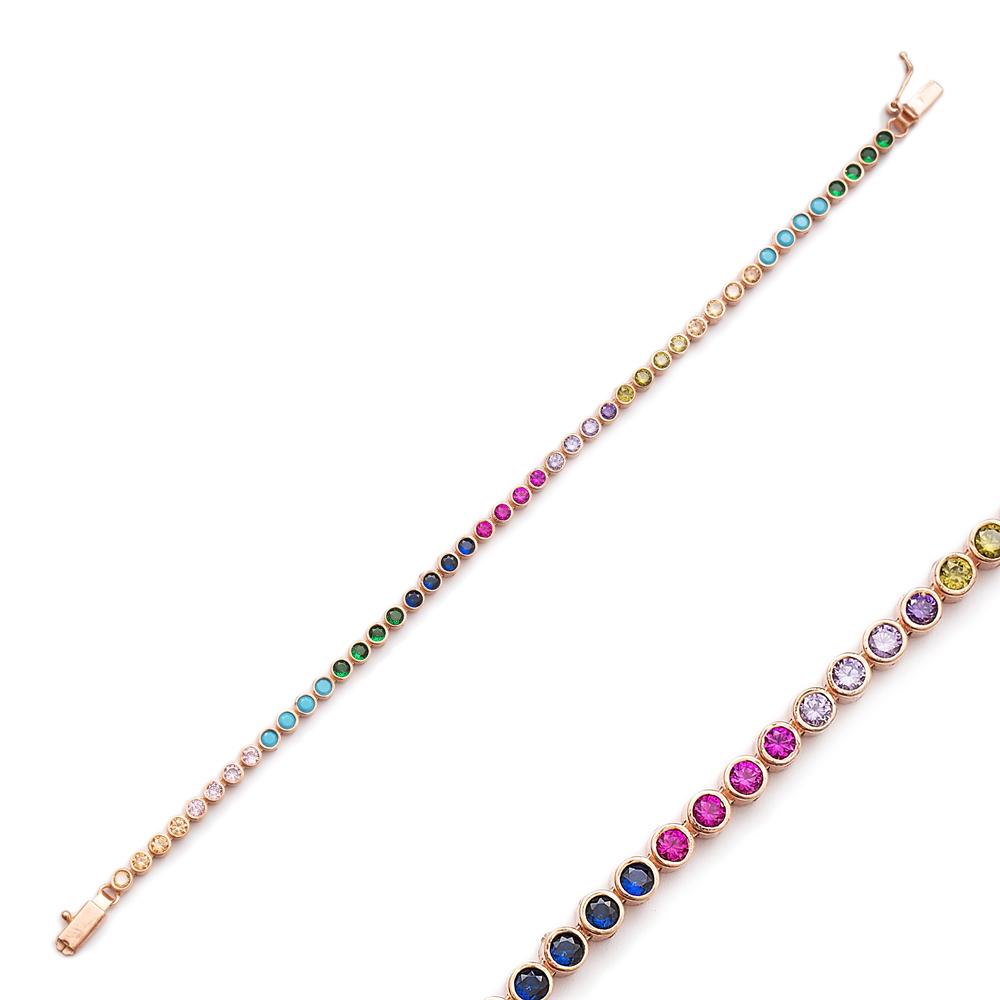 Ø2.5 mm Mix Stone Tennis Bracelet Turkish Handcrafted Wholesale 925 Sterling Silver Jewelry