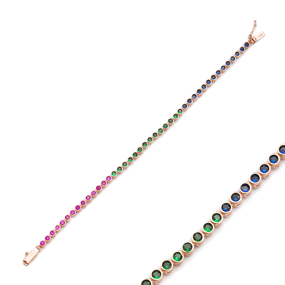 Ø2.5 mm Colorful Stone Tennis Bracelet Turkish Handcrafted Wholesale 925 Sterling Silver Jewelry