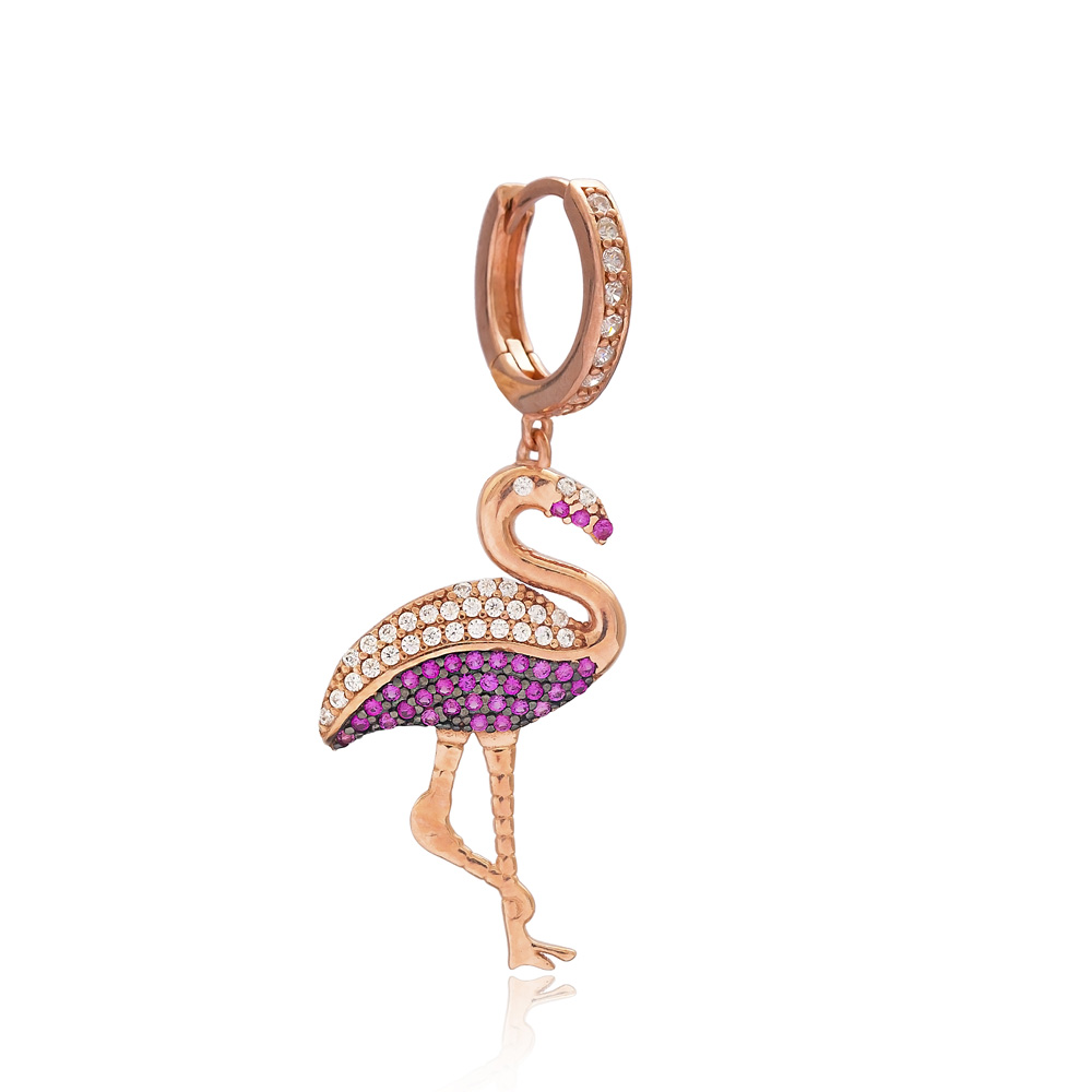 Silver Flamingo Design Dangle Earring Wholesale Handmade Turkish 925 Silver Sterling Jewelry