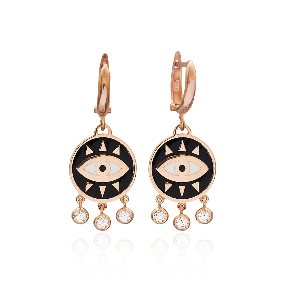 Enamel Evil Eye Earring Wholesale 925 Sterling Silver Jewelry