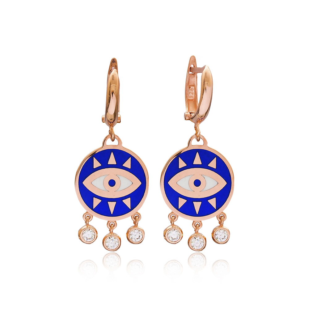 Enamel Evil Eye Earring Wholesale 925 Sterling Silver Jewelry