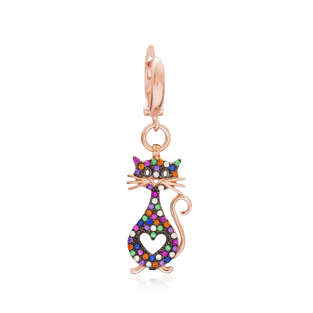 Cat Dangle Design Earring Turkish Wholesale Handmade 925 Sterling Silver Jewelry