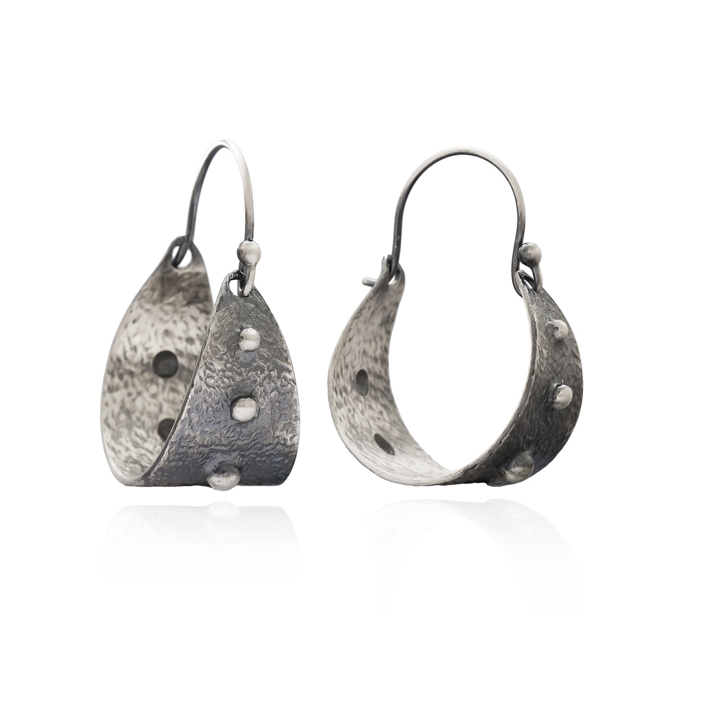 Hammered Oxidized Earring Wholesale Handmade Turkish 925 Silver Sterling Jewelry