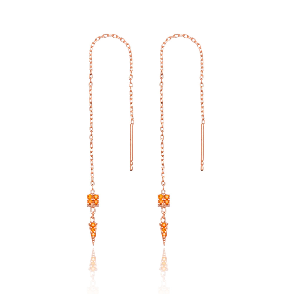 Orange Quartz Stone Threader Earrings Wholesale 925 Sterling Silver Jewelry