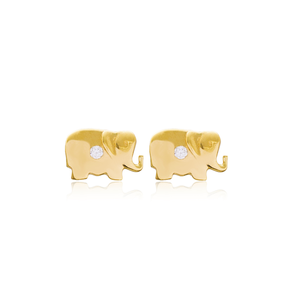 Elephant Design Stud Earring Turkish Handmade 925 Sterling Silver Jewelry