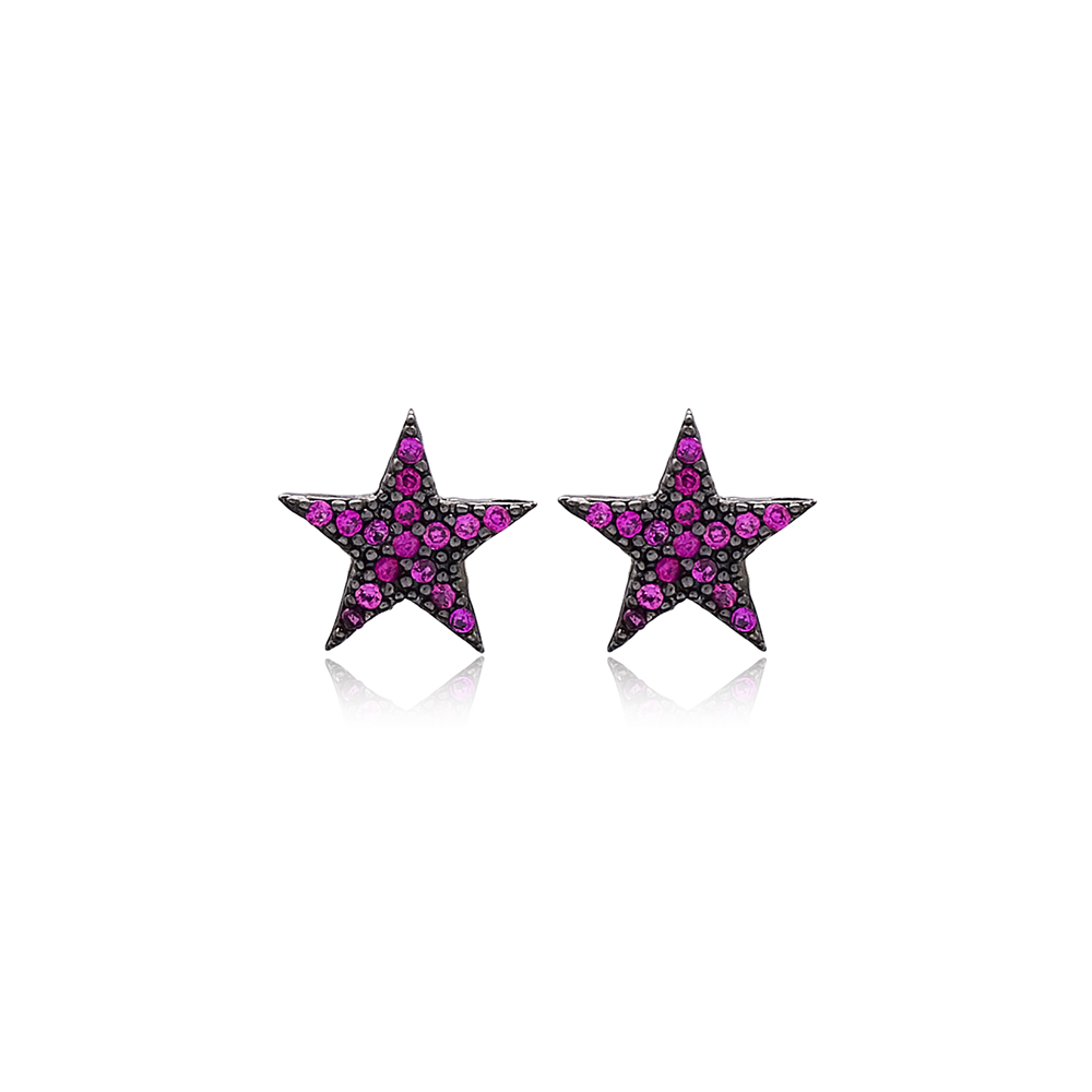 Ruby Stone Star Design Stud Earring Wholesale Handcrafted Sterling Silver Earring