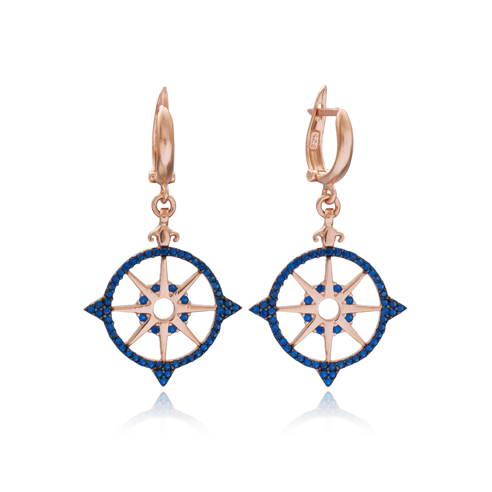 Sapphire Pole Star Earring Wholesale Handmade Turkish 925 Silver Sterling Jewelry