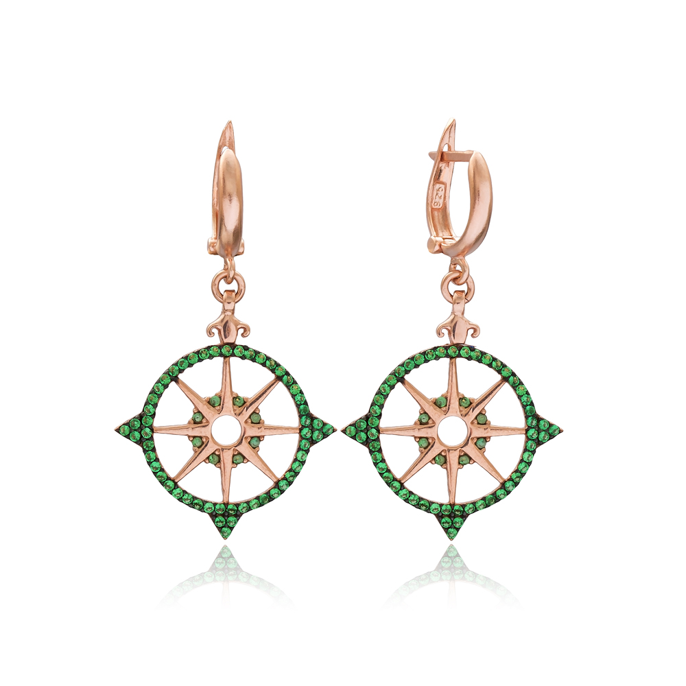 Emerald Pole Star Earring Wholesale Handmade Turkish 925 Silver Sterling Jewelry