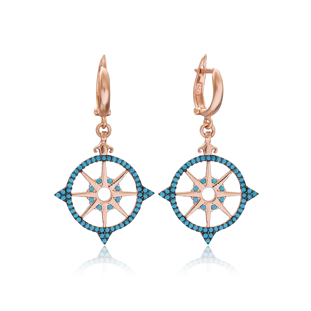 Turquoise Pole Star Earring Wholesale Handmade Turkish 925 Silver Sterling Jewelry