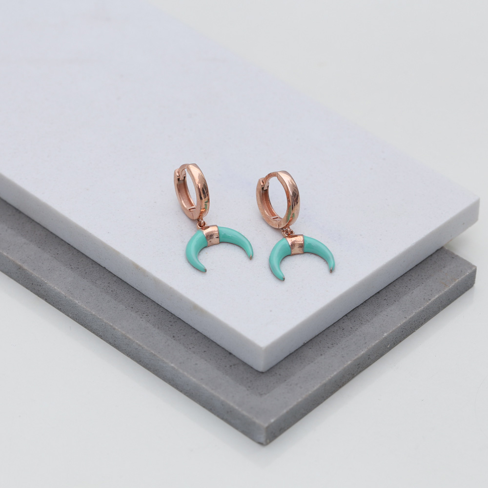 Horn Design Enamel Dangle Earring Turkish Wholesale Handmade 925 Sterling Silver Jewelry
