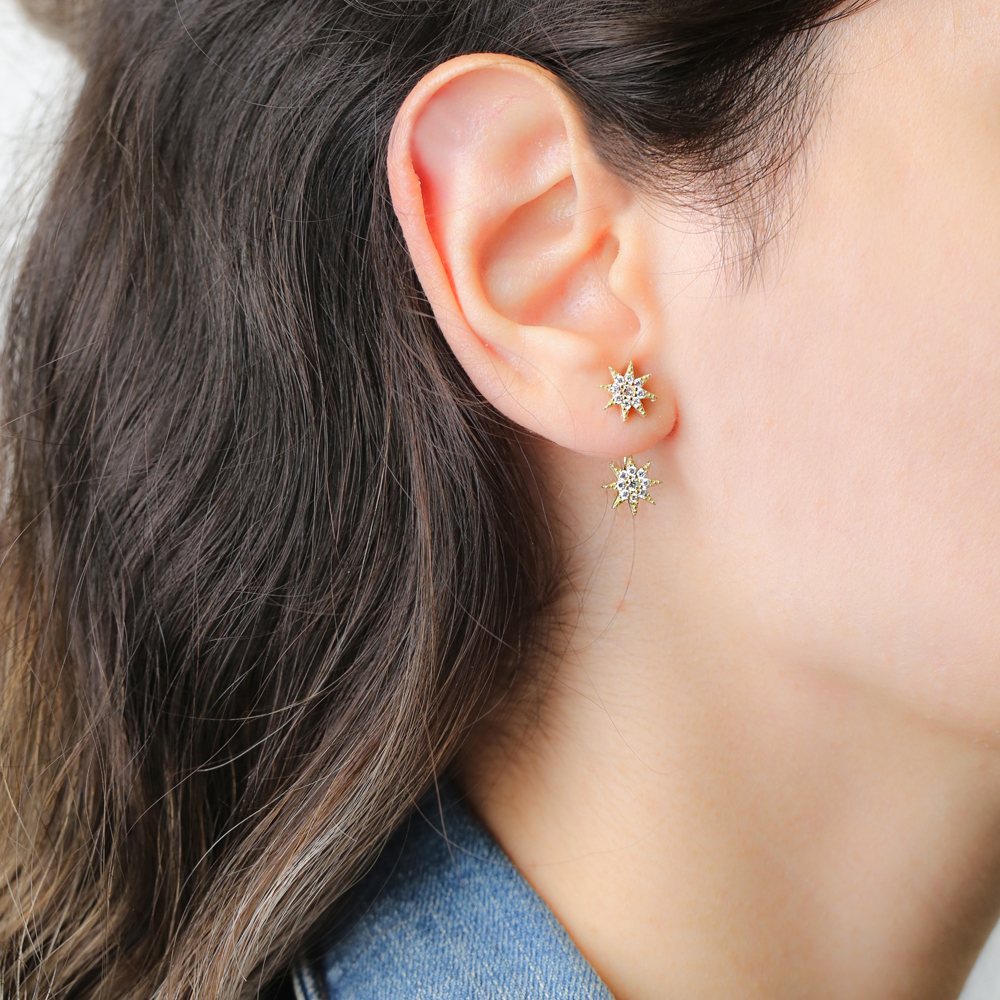 Star Design Zircon Stone Stud Earring Handcrafted Wholesale Turkish 925 Silver Sterling Jewelry