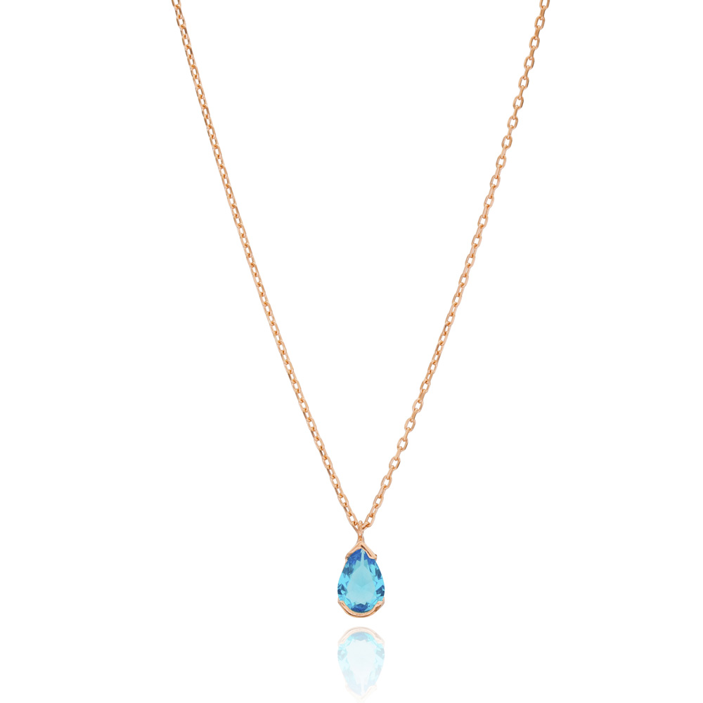 Aquamarine Pear Shape Teardrop Gemstone Pendant 925 Sterling Silver Jewelry