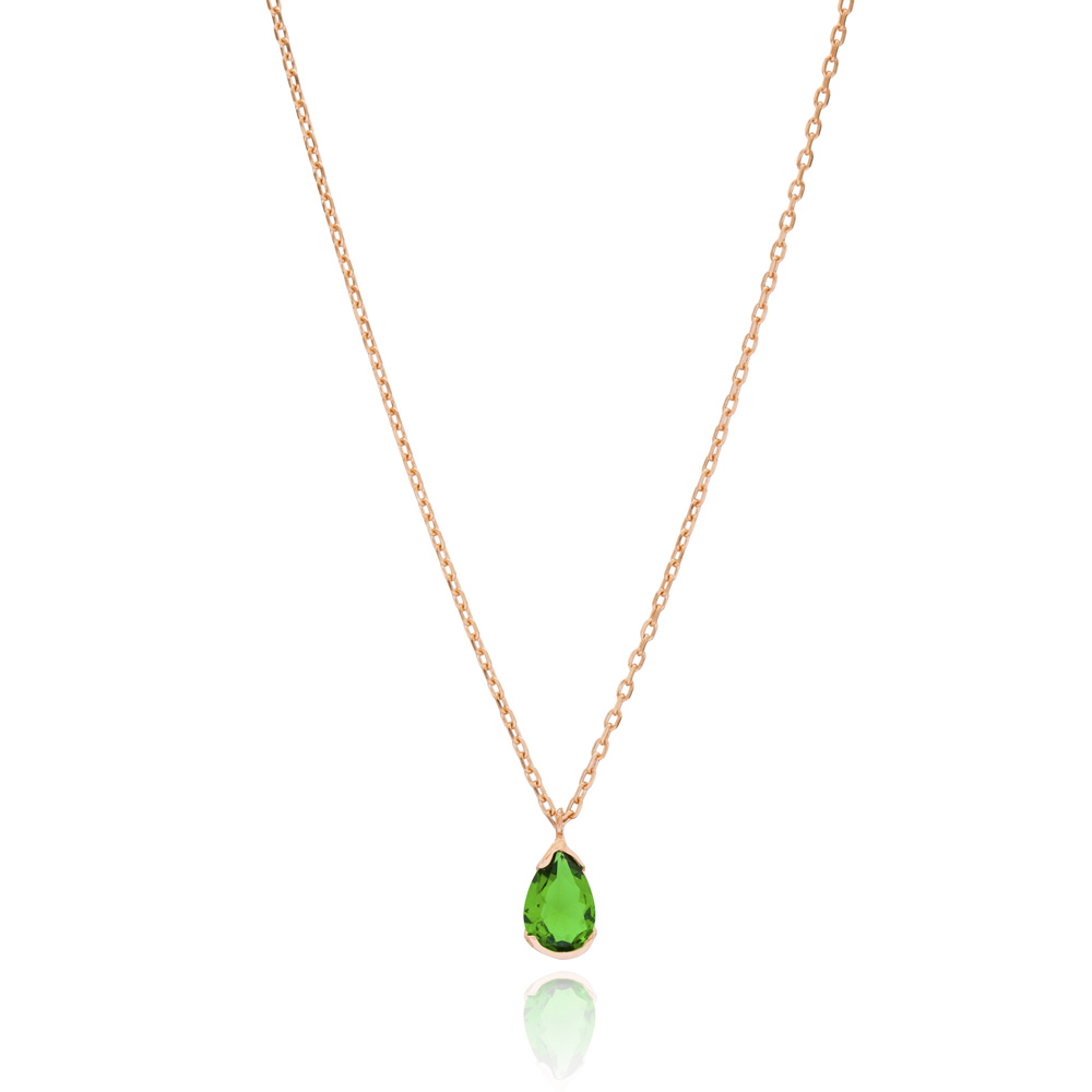 Emerald Stone Pear Shape Teardrop Gemstone Pendant 925 Sterling Silver Jewelry