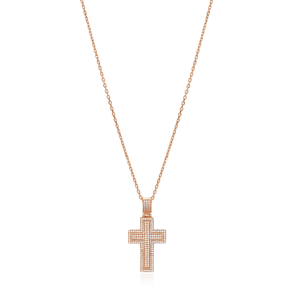 Cross Pave Zircon Design Pendant Turkish Wholesale 925 Sterling Silver