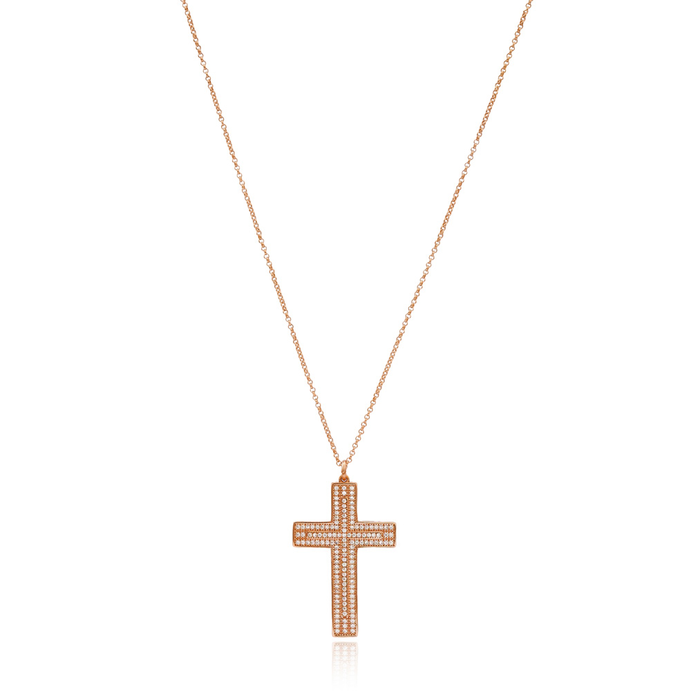 Cross Pave Zircon Design Pendant Turkish Wholesale 925 Sterling Silver