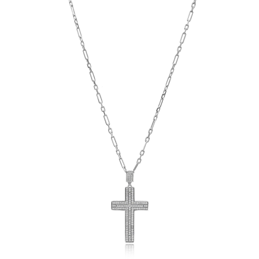 Cross Pave Zircon Design Pendant Turkish Wholesale 925 Sterling Silver