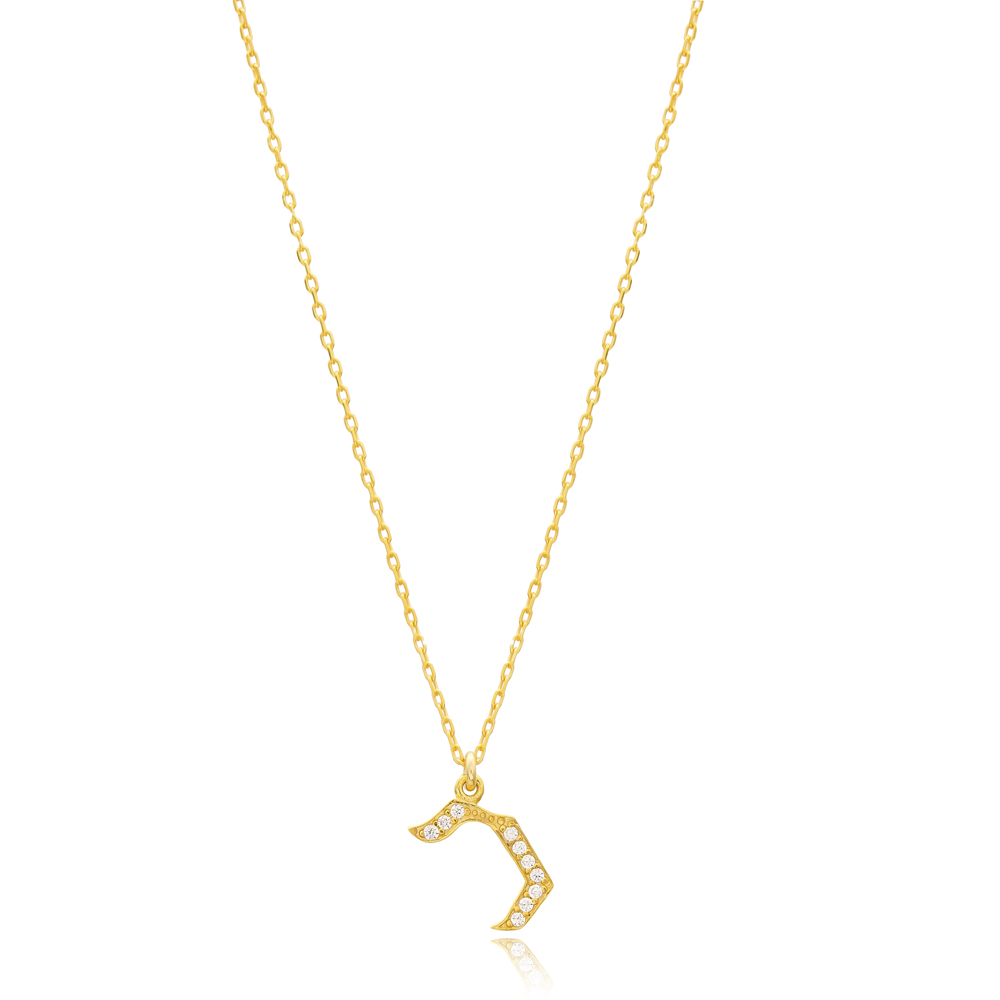 Khaf Letter Hebrew Alphabet Design Wholesale Handmade 925 Silver Sterling Necklace