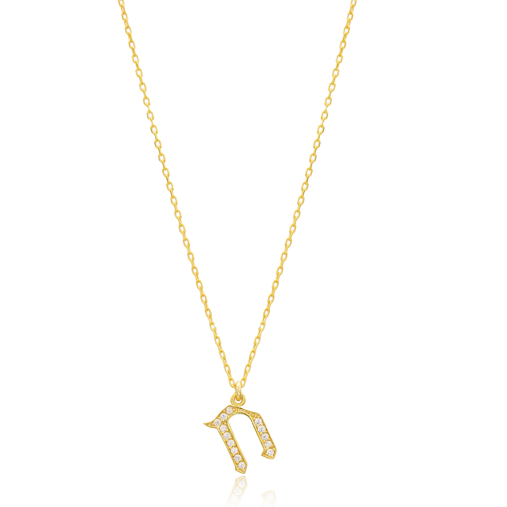 Chet Letter Hebrew Alphabet Design Wholesale Handmade 925 Silver Sterling Necklace