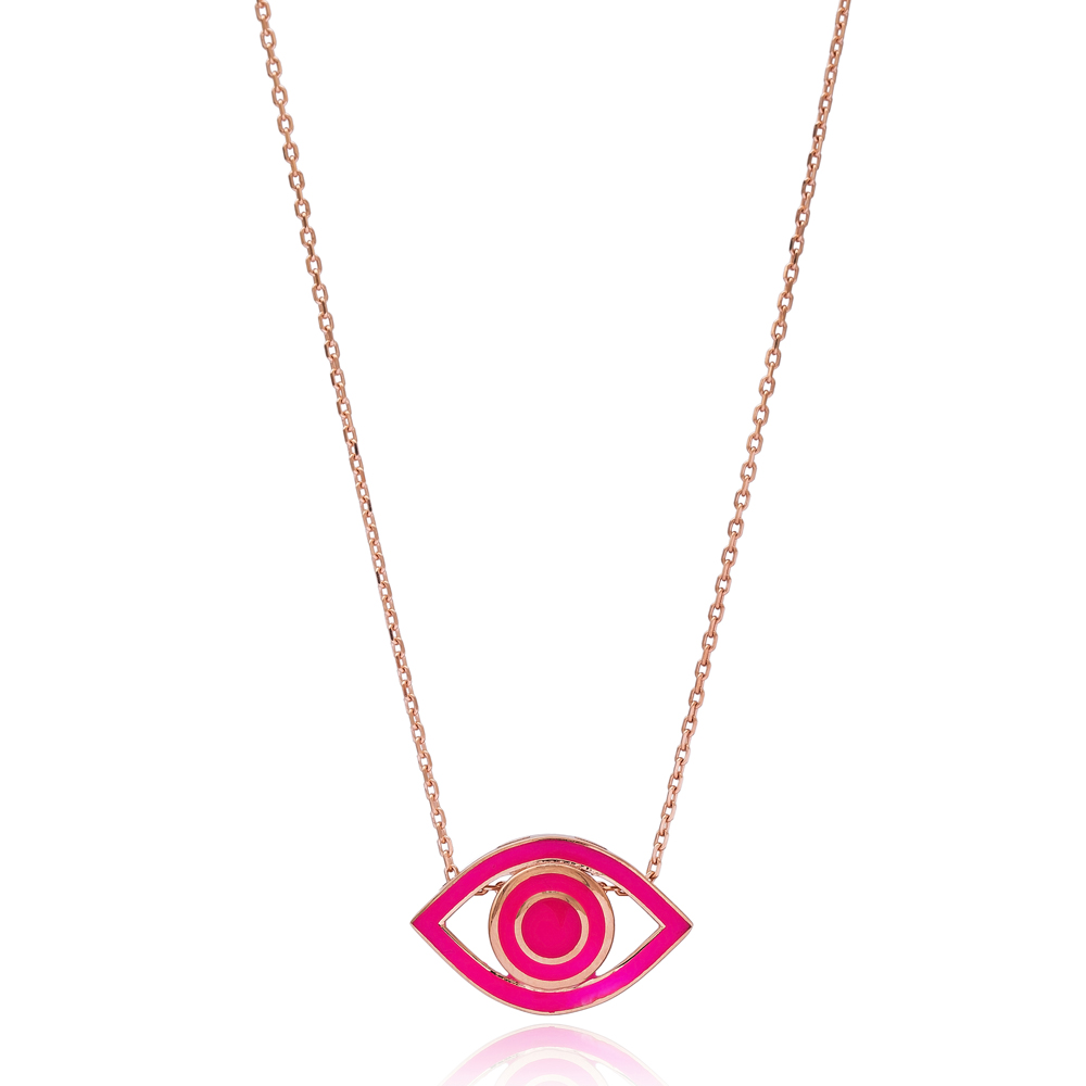 Eye Design Pink Enamel Wholesale Handmade 925 Silver Sterling Necklace