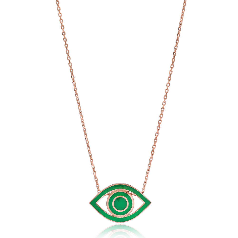 Eye Design Green Enamel Wholesale Handmade 925 Silver Sterling Necklace