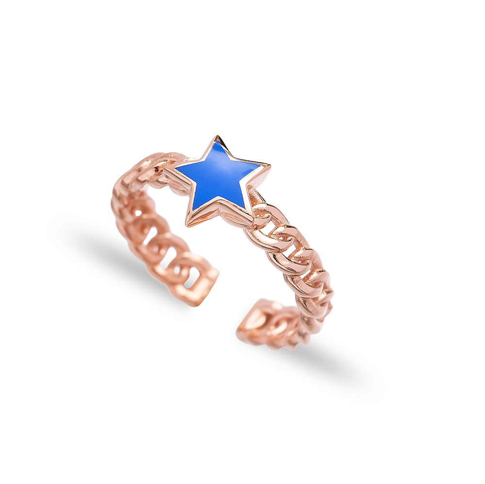 Blue Enamel Star Design Adjustable Ring Wholesale 925 Silver Sterling Jewelry